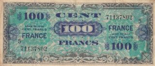 France Banknote Allied Military Currency 100 Francs (1944) Ww2 P - 123 P - 123c