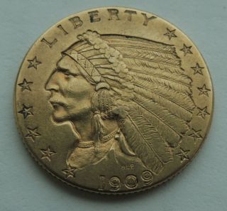 1909 U.  S $2.  5 Dollar Gold Quarter Eagle Indian Head Coin Xf Details