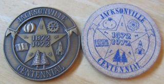 Jacksonville,  Texas Centennial (1872 - 1972) Bronze Medal & Wooden Nickel
