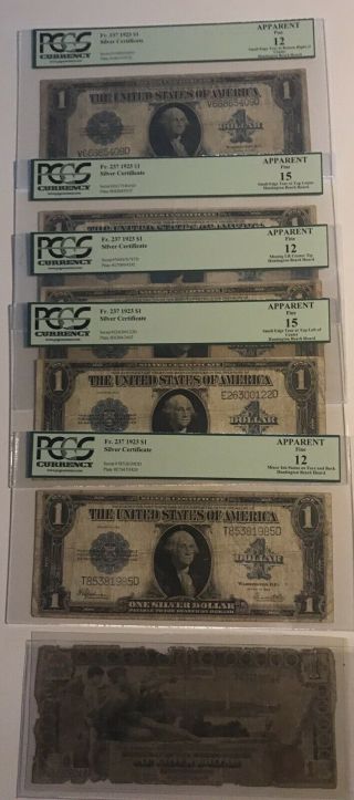 Five 1923 Silver Certificates 1.  00 Pcgs Winner Gets 1.  00 1896 Rag