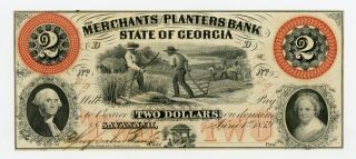 1859 $2 The Merchants And Planters Bank - Savannah,  Georgia Note Au