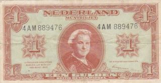 1945 Netherlands 1 Gulden Note,  Pick 70