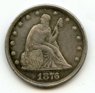Silver Scarce Date 1876 Us Seated Liberty 20 Cent | Xf Details