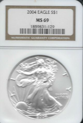 2004 1oz American Silver Eagle Ngc Ms 69 Brown Label