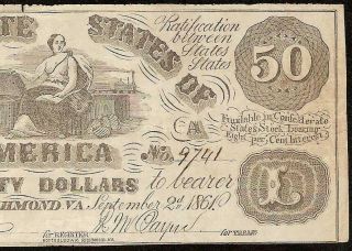 1861 $50 Dollar Confederate States Contemporary Counterfeit Note Currency Ct - 14