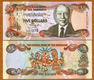 Bahamas,  5 Dollars,  2001,  P - 63 (63b),  Unc