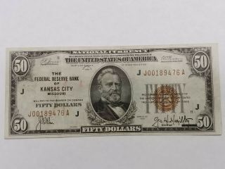 1929 $50 National Currency Note,  Federal Reserve Bank Of Kansas City