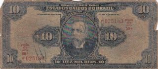 1925 Brazil 10 Mil Reis Note,  Pick 39a
