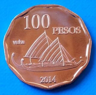 Easter Island 100 Pesos 2014 Unc Vaka Sailing Ship - Rapa Nui Unusual Coinage