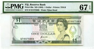 Money Fiji 1 Dollars Nd 1993 Reserve Bank Pmg Gem Unc Pick 89a Value $90