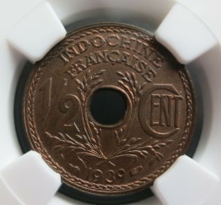 France Indochina 1/2 Centime 1939 Ngc Ms 63 Rb Unc Vietnam Cambodia