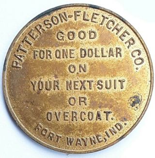 Fort Wayne Indiana,  Patterson - Fletcher Co,  Good For $1,  Good Luck Swastika
