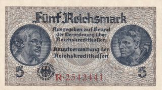 Germany,  5 Reichsmark (1940 - 1945) Wwii Occupied Territories Unc (b52)