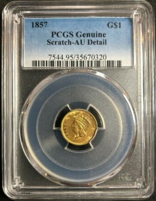 1857 $1 Dollar Gold Pcgs Graded Au Detail Indian Princess T3 W/orig.  Luster