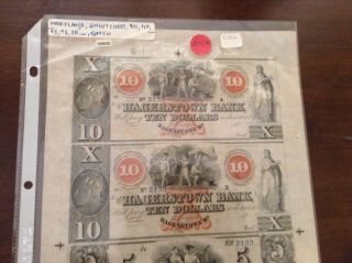 Hagerstown Bank of Maryland - Uncut sheet $5 and $10 - obsolete notes - uncir 2