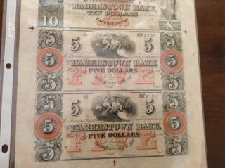 Hagerstown Bank of Maryland - Uncut sheet $5 and $10 - obsolete notes - uncir 3