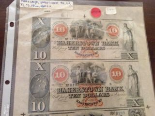 Hagerstown Bank of Maryland - Uncut sheet $5 and $10 - obsolete notes - uncir 4