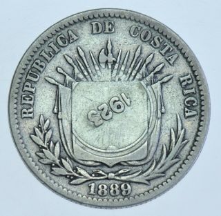 Costa Rica Republic 50 Centimos,  1923 Heaton Silver Countermarked Coin Vf