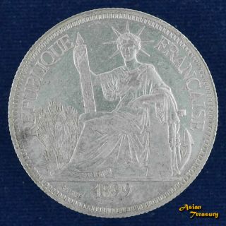 1899 French Indochina 1 Piastre Silver Crown Coin Ef Vietnam Lao Cambodia Tone