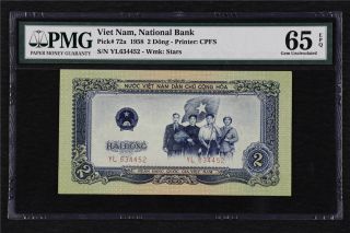 1958 Viet Nam National Bank 2 Dong Pick 72a Pmg 65 Epq Gem Unc