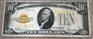 1928 $10 United States Gold Certificate Currency Note Woods/mellon Fr.  2400