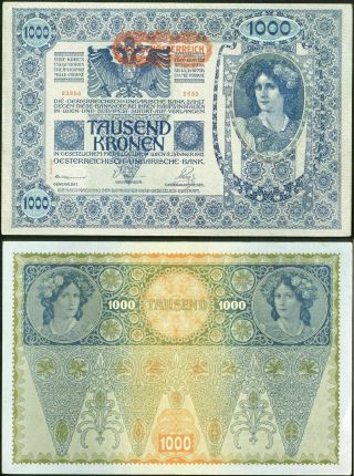 Austria: 1000 Kronen 1902 (issued 1919,  2nd Issue,  P 61) Unc -
