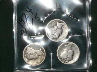 Three Good 1924 Silver Mercury Dimes - From P,  D & S Mints