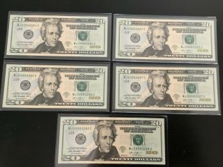 5 - ($20) - Uncirculated Twenty Dollar Bills Sequential Order - Series 2013