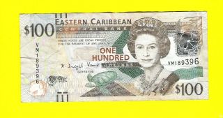 Eastern Caribbean - 100 Dollars - Cricket Symbols,  Thin Security Thread F