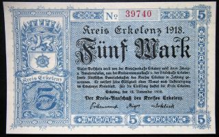 Erkelenz 1918 5 Mark Grossnotgeld German Notgeld Banknote