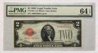 1928 $2 Legal Tender,  Us Note,  Pmg Choice Uncirculated 64 Epq Banknote