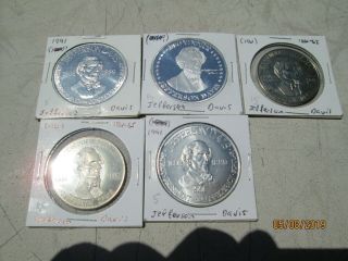 Jefferson Davis President Of The Confederacy Token Medal Coin 5 Pc.  Set