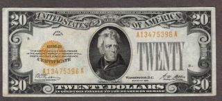 1928 $20.  00 Small - Sized Gold Certificate,  Vf,
