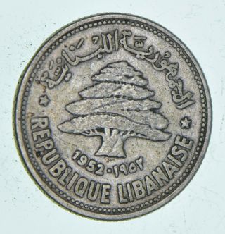 Roughly Size Of Quarter - 1952 Lebanon 50 Piastres - World Silver Coin 785