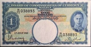 Malaya $1 One Dollar P 11 1941 King George Kgvi Crisp Choice Gef British Ww1 Ww2
