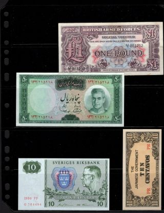 018 - Banknote Galore,  Selection Of Foreign Currency,  Gb Army,  Sweeden,  Others.