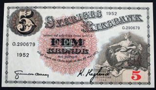 Sweden 5 Kronor 1952 Sveriges Riksbank Ef/au.  ¤¤¤¤¤¤¤look¤¤¤¤¤¤¤