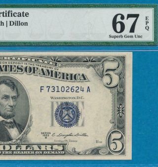 $5.  00 1953 - B Blue Seal Silver Certificate Pmg Gem 67epq