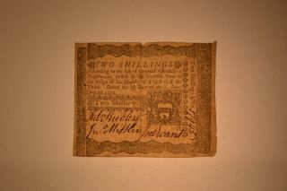 April 3,  1772 Pennsylvania Colonial Note - Two Shillings.  Fine/vf