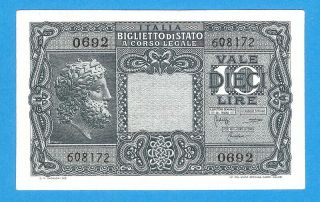Italy 10 Lire 1944 Series 068172 Rare