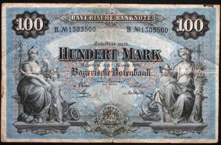 MÜnchen Munich 1900 " Bayerische Notenbank " 100 Mk Bavaria German States B1303500