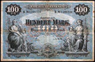 MÜnchen Munich 1900 " Bayerische Notenbank " 100 Mk Bavaria German States B1285328