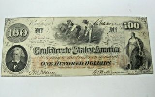 1862 Confederate States 100 Dollar Bill Richmond Vf Savannah