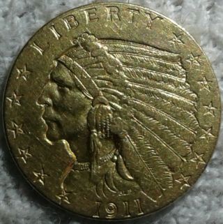 1911 2 1/2 Dollar Indian Head Gold