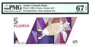 1990 Aruba 5 Florin - Pmg 67 Epq Gem Unc