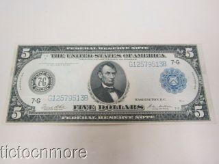 Us $5 Five Dollar Bill Federal Reserve Series 1914 Large Note Chicago Bank
