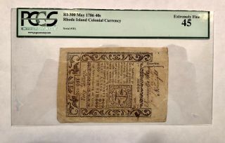Pcgs 45 Rhode Island Colonial Currency 1786 Forty Shillings 40s Ri - 300