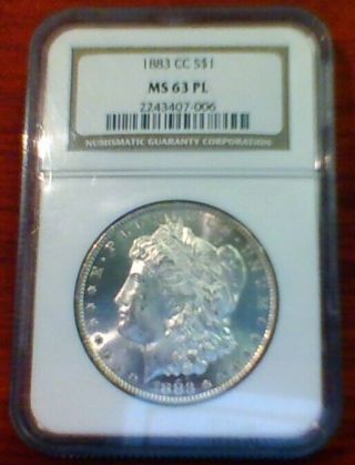1883 Cc Morgan Silver Dollar Ngc Ms63 Pl.  Older Style Holder.  $2.  99