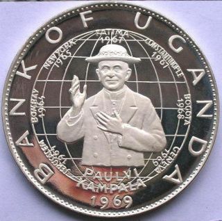 Uganda 1969 Pope Visit With Globe 25 Shillings 1.  6oz Silver Coin,  Proof
