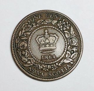 1864 Nova Scotia Canada 1c One Cent Queen Victoria Bronze Coin Km 8